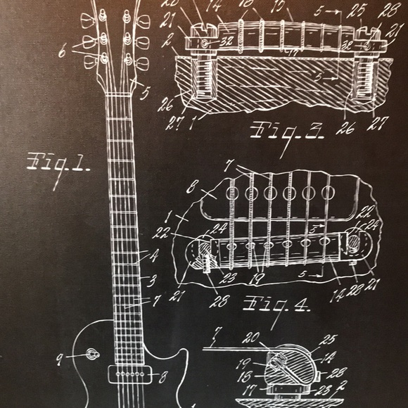 Electric Guitar Gibson Les Paul explanation Canvass Art Black & White - Picture 3 of 11